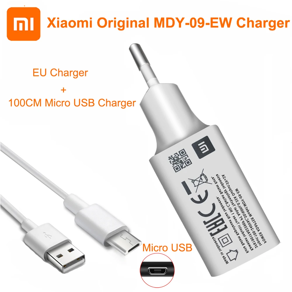 

Original XIAOMI 5V/2A EU USB Charger Adapter Micro Usb Date Sync Cable For Mi 4 A2 LITE Redmi S2 4 4X 4A 5 5A 6 6A Note 5A 4X 6