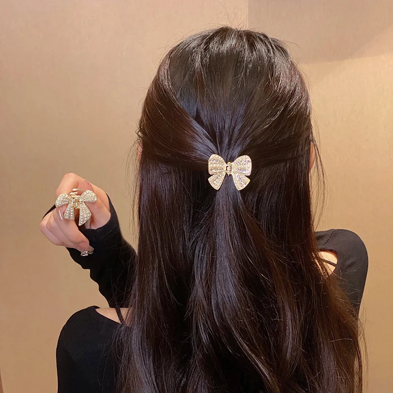 

Exquisite Pearl & Rhinestone Bow Hair Clip Women Mini Hairpin Cute Girl Hair Accessories Elegant Headware 2023 New