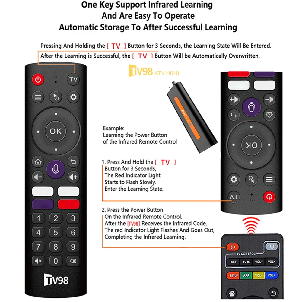 Android 14 TV Stick TV98 ATV Box 2 4G и 5G Dual WiFi BT5.0 Видео Set Top Медиаплеер HD 4K 2K Голосовой пульт