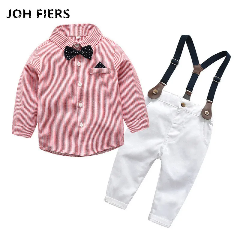 

Комплект одежды для малышей мальчиков на весну и осень, Детская официальная рубашка + брюки на подтяжках, костюм из 2 предметов, детский джен...