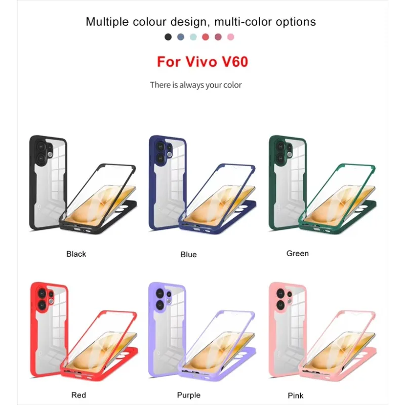 Двухслойный прозрачный чехол для VIVO X300 Pro V60 Lite Y76S Y75 Y55 Y20 Y31 Y04 Y29s U5 Z6, акрил + TPU, 360-градусная защита от ударов (art.: 3920da13df041) - 3920da13df041