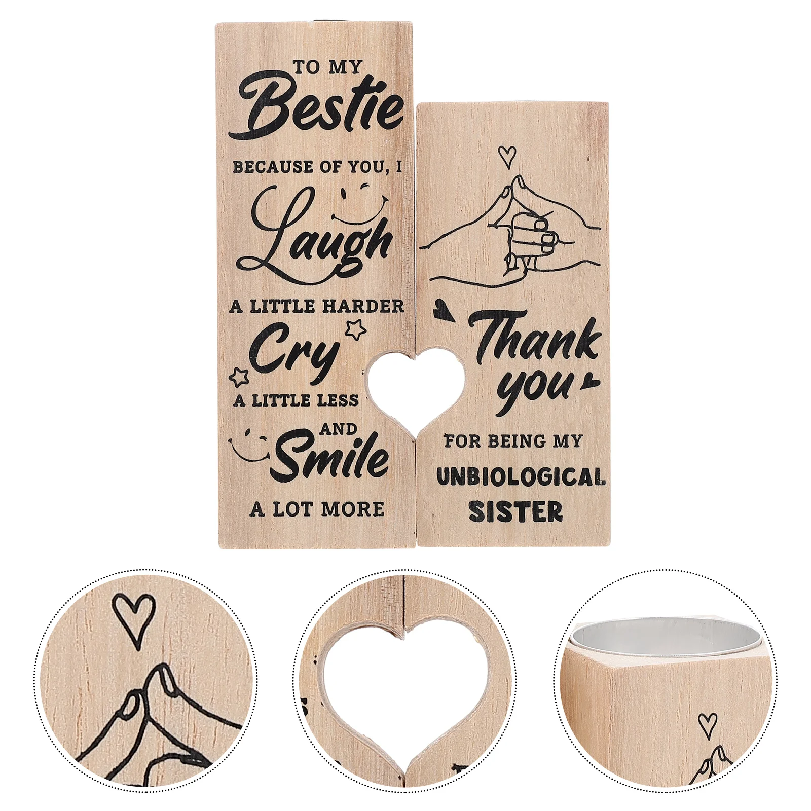 

Holder Wooden Stand Tealight Gifts Heart Candlestick You Gift Thank Friend Bestiedecorative Friends Sister Wood Desktop Rustic