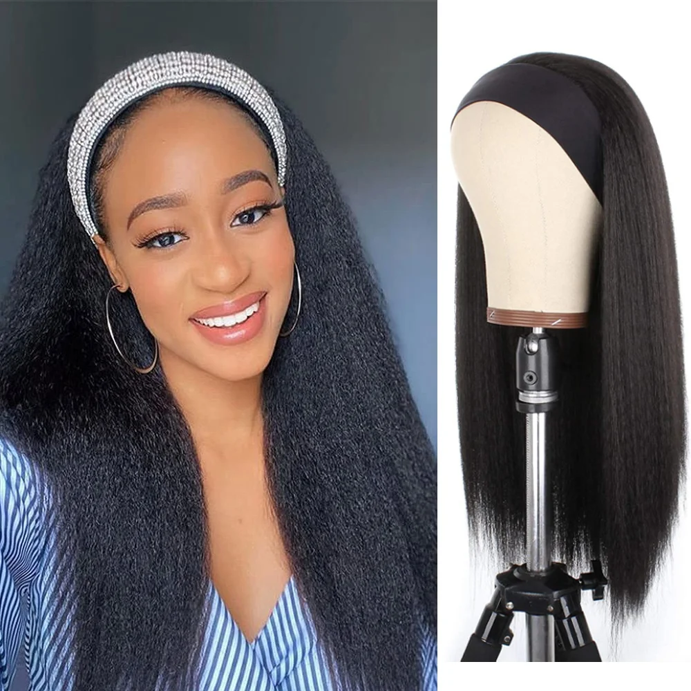 

Kinky Straight Headband Wigs Synthetic Kinky Yaki Glueless Natural Looking Heat Resistant Fiber Hair for Black Women Cosplay