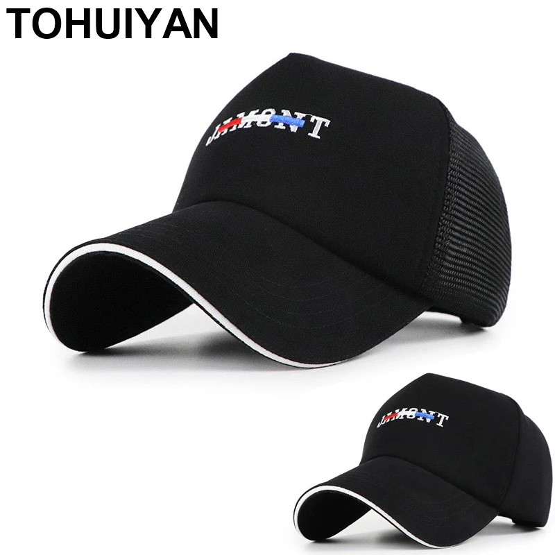 

TOHUIYAN Unisex Letters Embroidery Trucker Cap Low Profile Black Baseball Hats Curved Visor Adjustable Sports Caps for Men Women