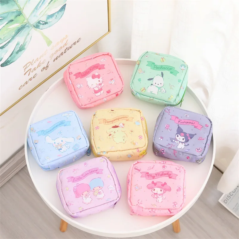 

Kawaii Sanrio Storage Bag Cartoon Melody Kuromi Kitty Coin Purse Travel Portable Cosmetic Bag Sanitary Pad Storage Small Bag