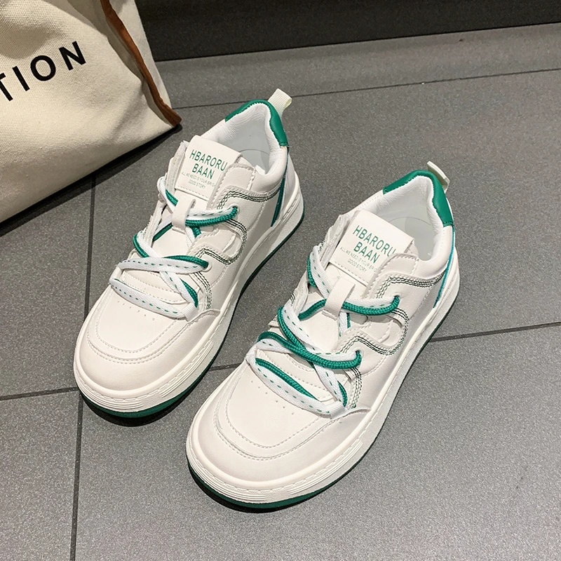 

BKQU Spring and Autumn New Muffin Small White Shoes Women's All-match Fashion Thin Sports Shoes Flat Light Casual Running Shoes