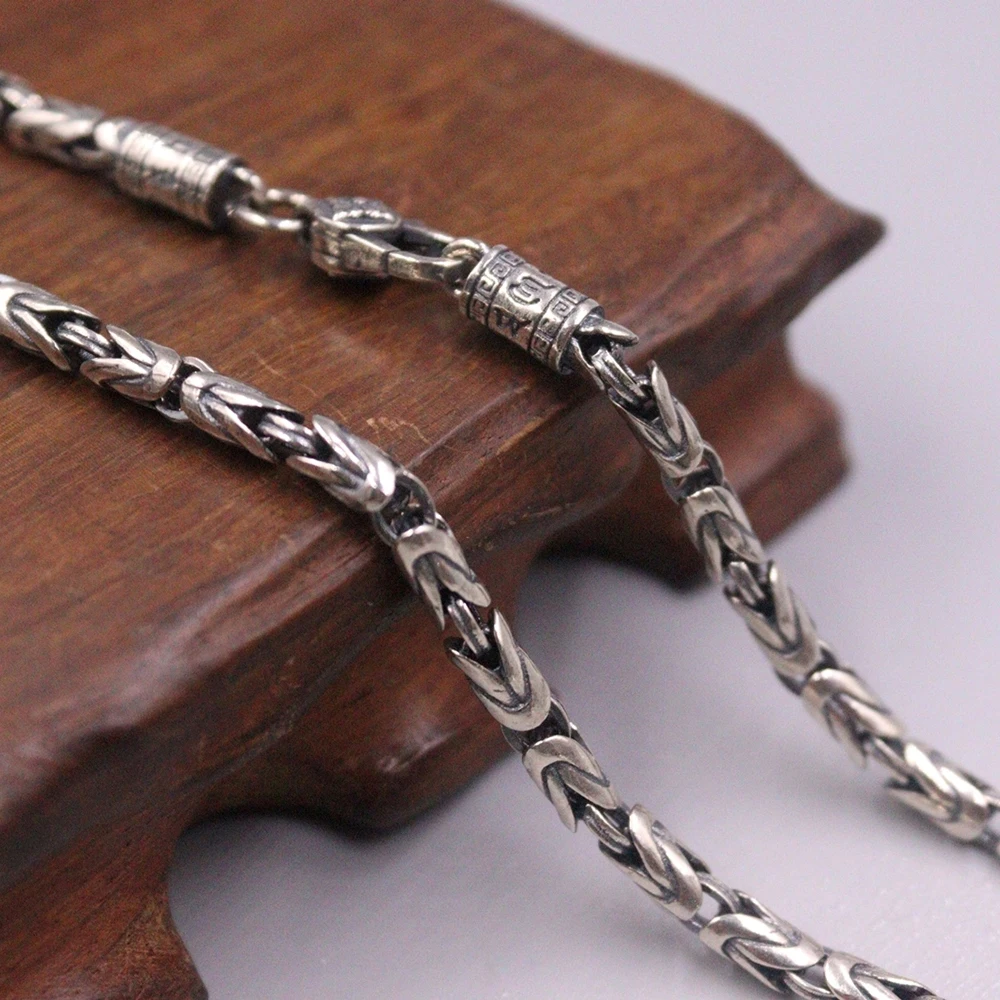 Настоящая твердая цепочка из стерлингового серебра 925 пробы мужская мантра 4 мм