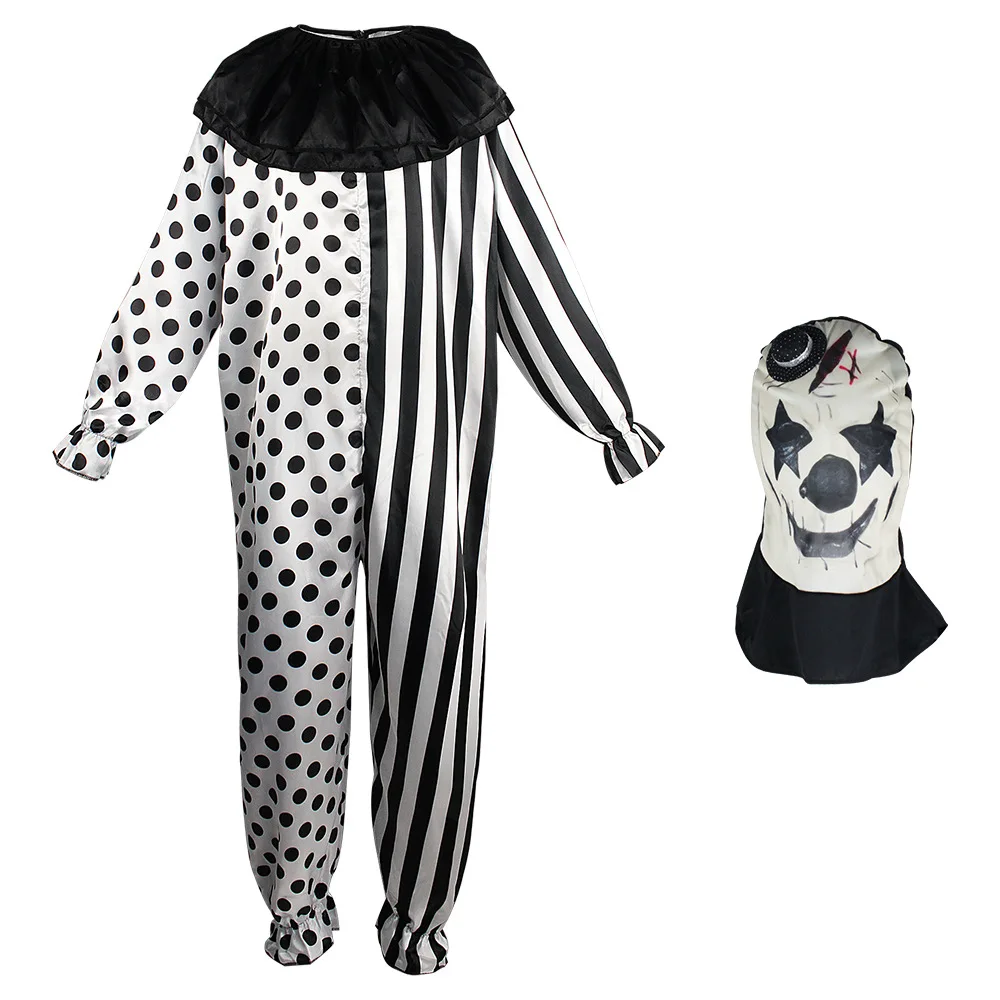 

Черно-белая игровая искусственная кожа, карнавальный костюм для Хэллоуина, стиль клоуна, костюмы для Хэллоуина для мужчин и женщин