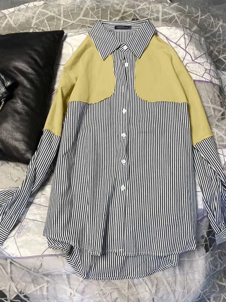 

Блузка ZANZEA Женская в винтажном стиле, Топ с длинным рукавом в стиле пэчворк, туника оверсайз, Повседневная Свободная рубашка в полоску с лац...