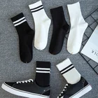 Короткие хлопковые носки унисекс, однотонные, белые, черные, полосатые, всесезонные