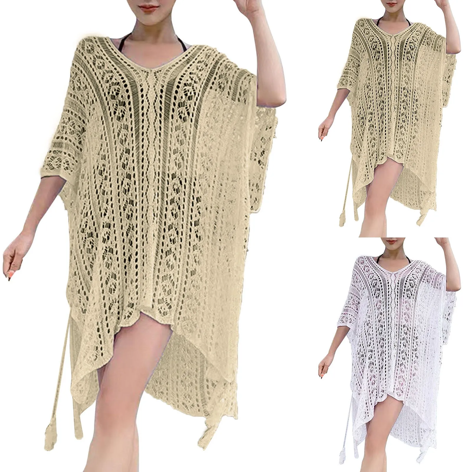 

Women's Short Sleeved Hollow Crochet Cover Up Dress Swimsuit