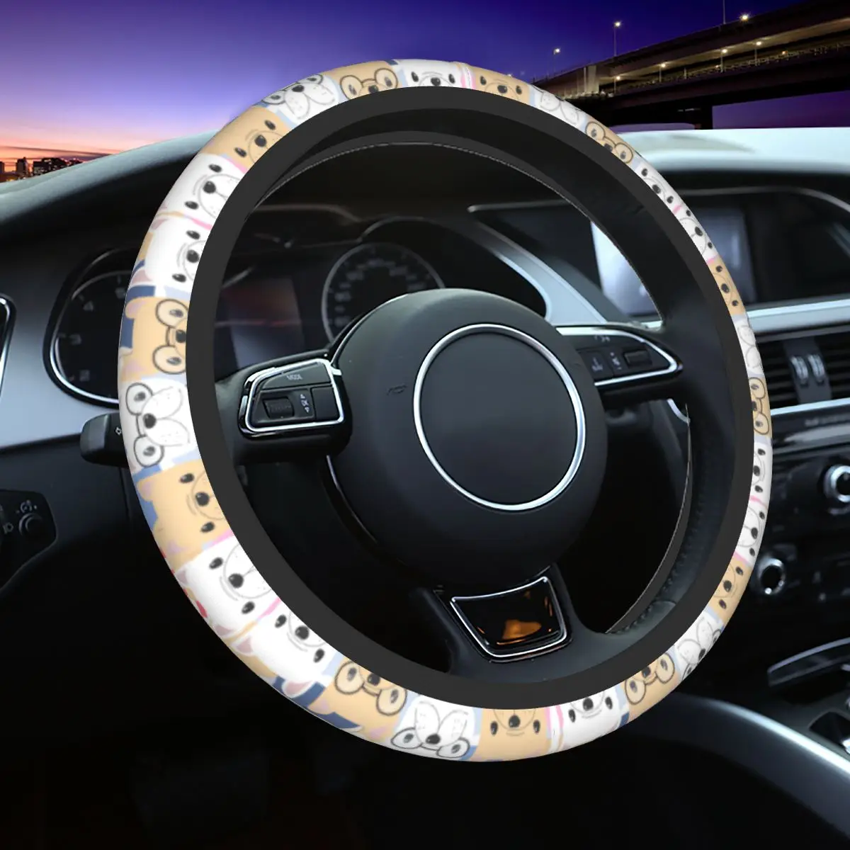 

French Bulldog Car Steering Wheel Cover 37-38 Non-slip Animal Dog Steering Wheel Protective Cover Interior Accessories
