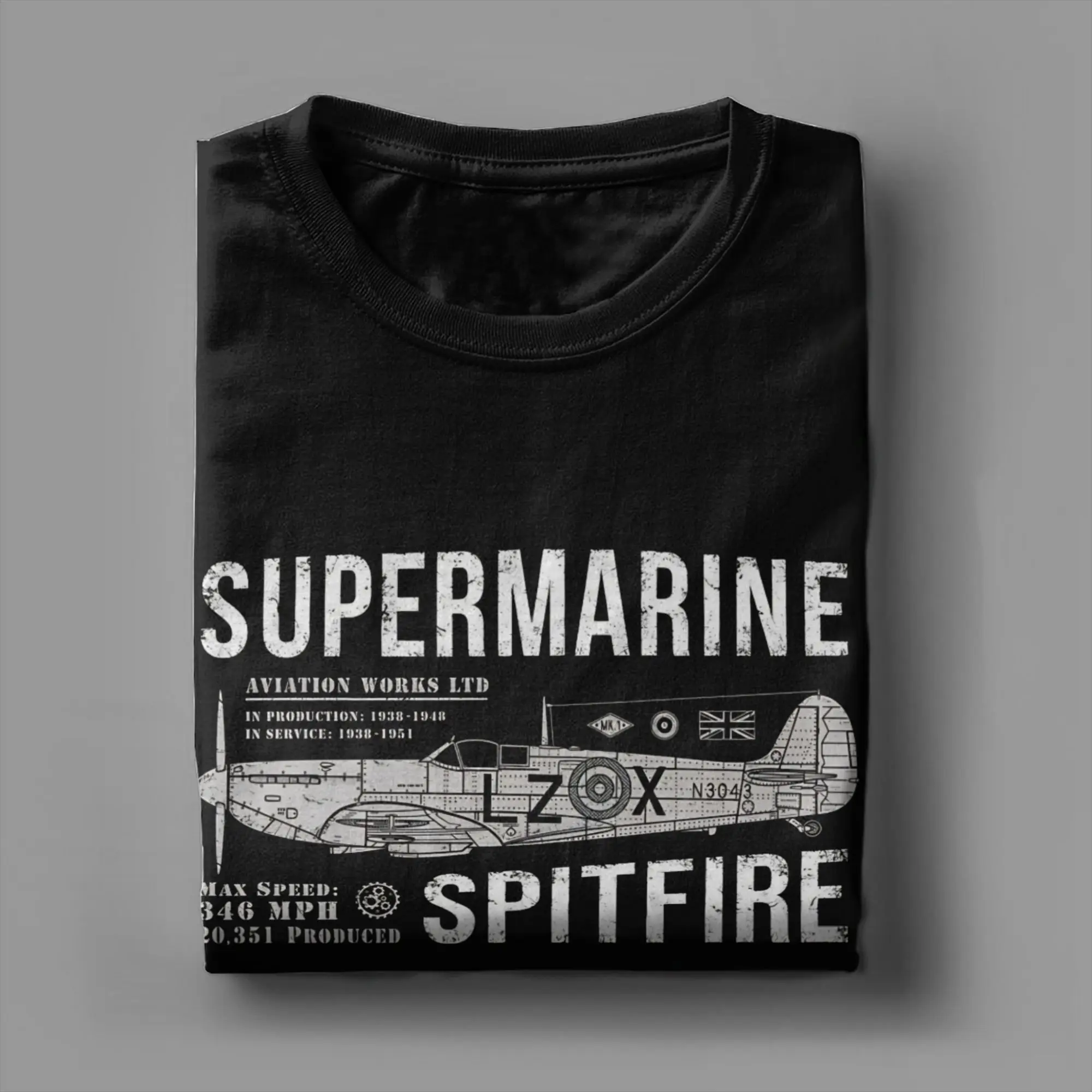 Фото Футболки Spitfire Supermarine RAF Fighter Aircraft, футболки из 100% хлопка, летние винтажные футболки с короткими рукавами, футболка с круглым вырезом в стиле хиппи №4