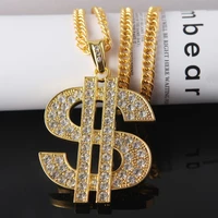 hip hop men gold color plated chain necklaces with dollar sign pendant necklace and adjustable dollar rings