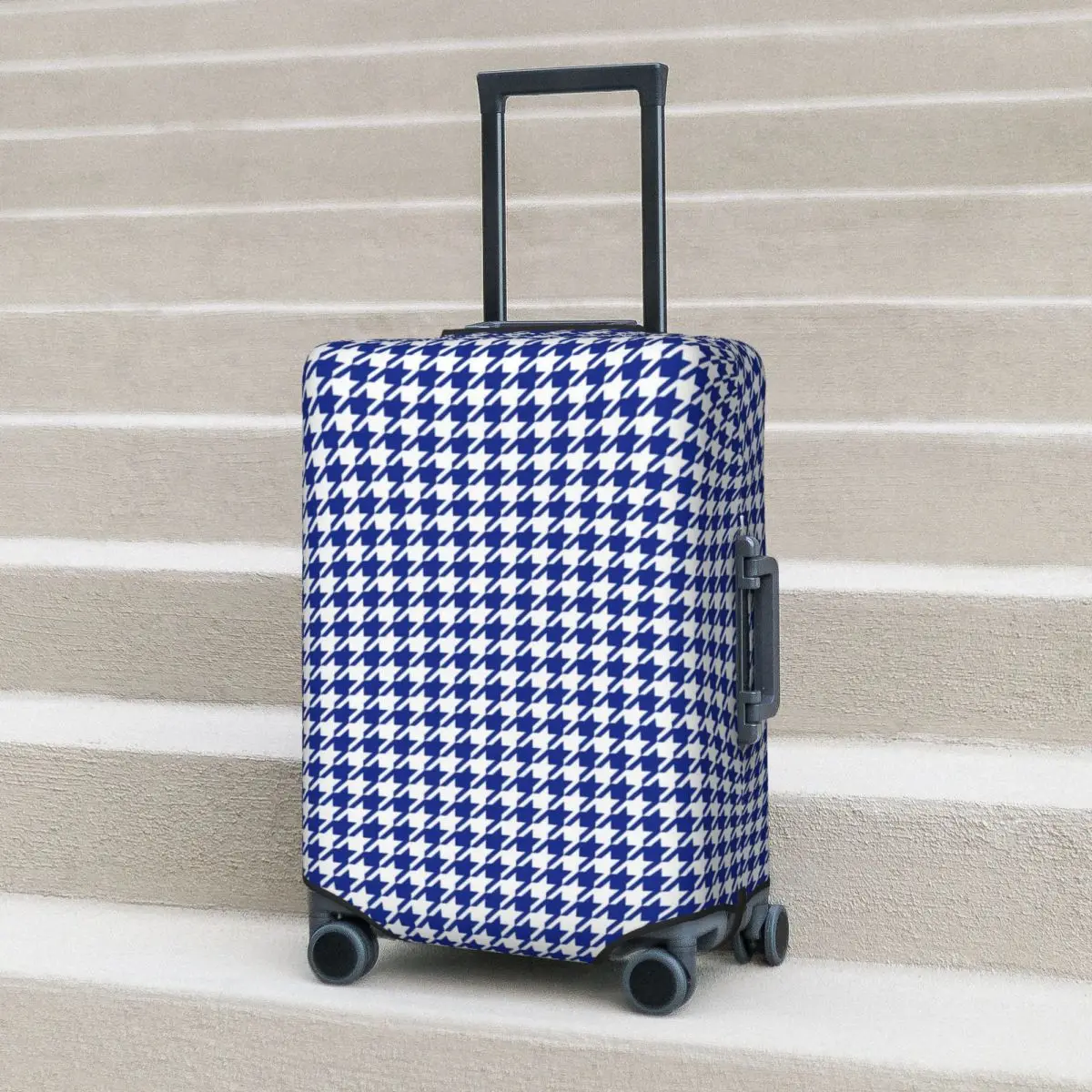 

Houndstooth Print Suitcase Cover Classic Blue White Practical Business Protection Luggage Accesories Holiday