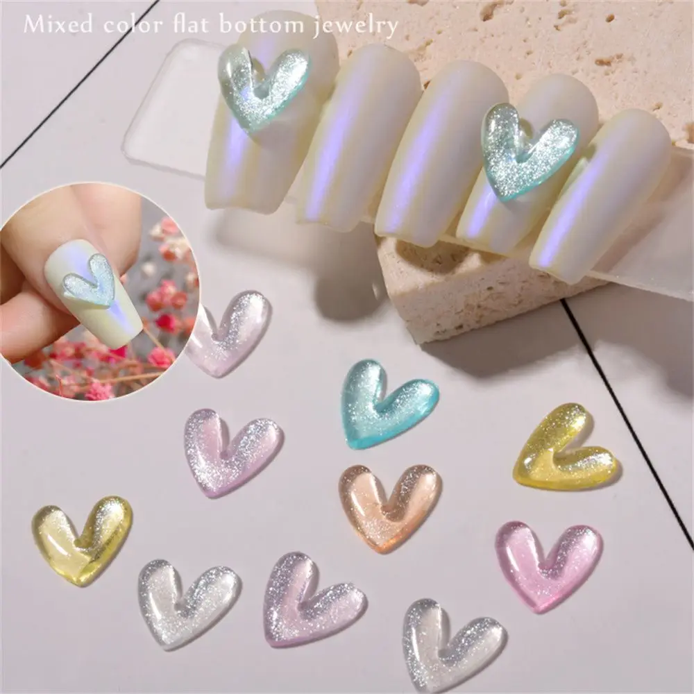 

30/50pcsbag Colorful Love Crystal Flash Diamond Heart Resin Shining 3D Cat's Eye Fart Peach Love Rhinestone Nail Accessories