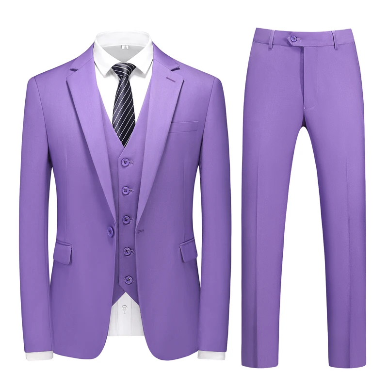 High Quality (Blazer + Vest + Trousers) Men's British Style Elegant Fashion Simple Business Casual Gentleman Three-piece Suit