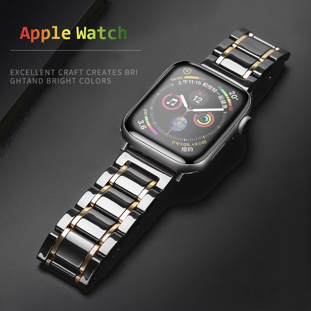 

Ceramic Strap for Apple Watch Band 45mm 41mm 44 40mm 42mm Stainless Steel Butterfly Buckle for iWatch Series 876543SE Ultra 49mm