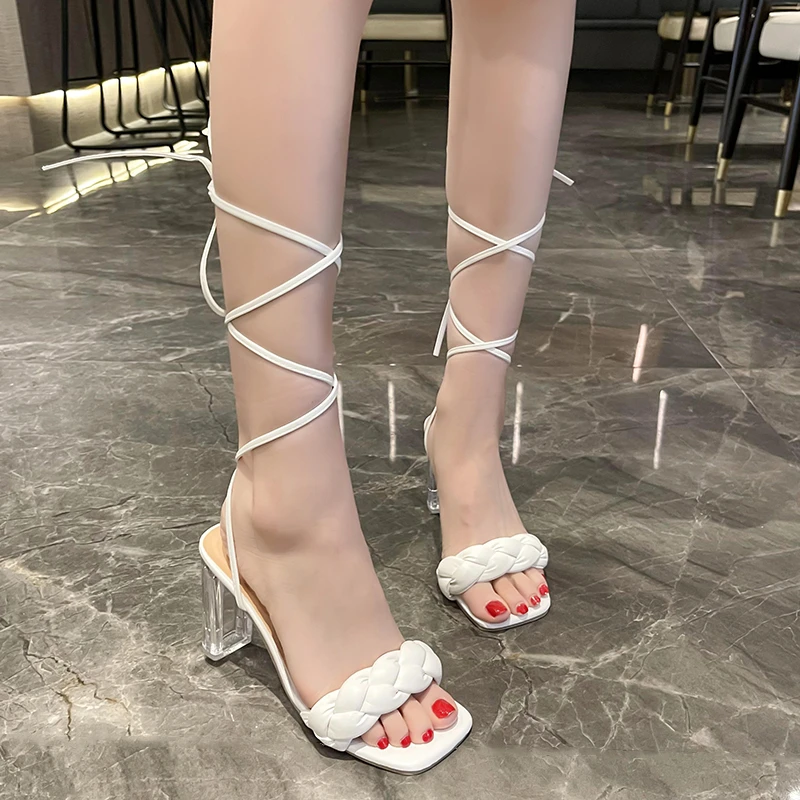 Женские босоножки с узкими ремешками вечерние туфли-лодочки открытым носком и