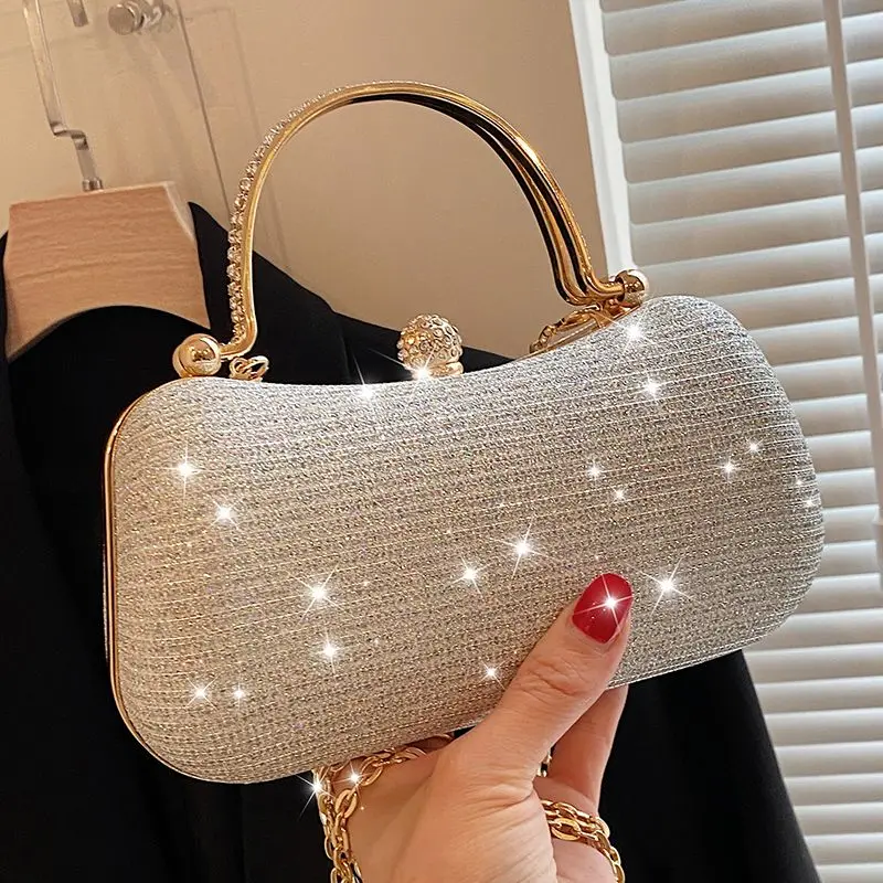 

Luxury Golden Evening Clutch Bag Women‘s Bags Wedding Shiny Handbags Bridal Fashion Metal Chain Shoulder Bag Summer Cute Purse
