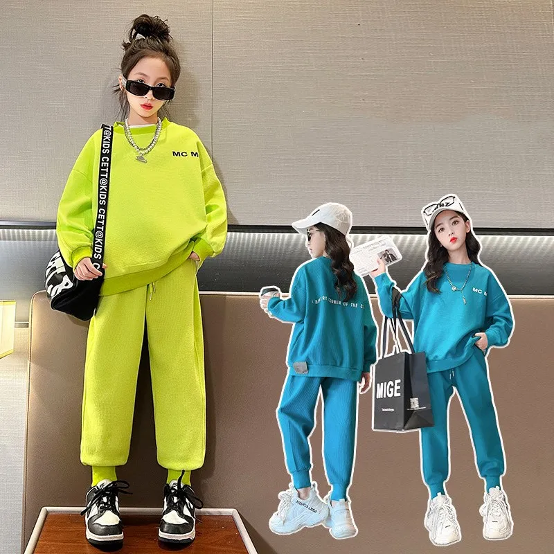 

Girls Sweatshirts +Pants Kids Suits 2PCS/Set 2023 Scoop Spring Autumn Cotton Performance Teenagers Children Clothing