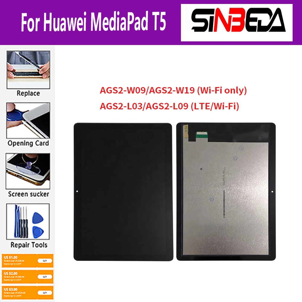 Original LCD For Huawei MediaPad T5 AGS2-L09 AGS2-W09 AGS2-L03 AGS2-W19 LCD Display Touch Screen Digitizer Assembly For T5 LCD