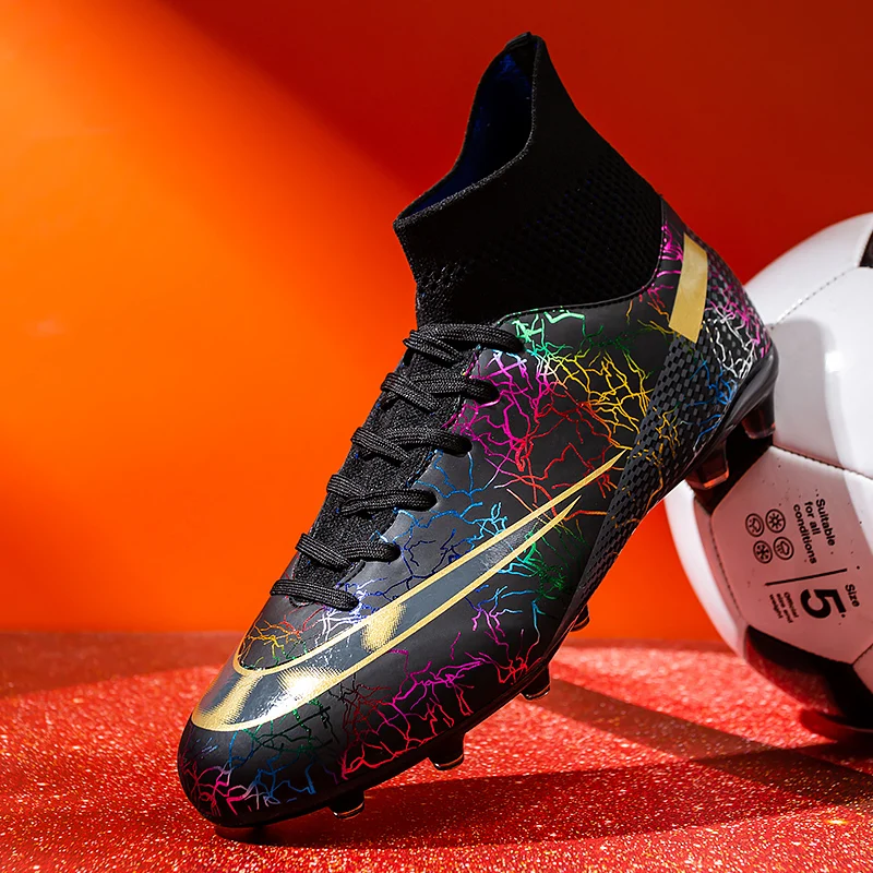 Men's Soccer Cleat FG/TF Anti Slip Training Football Boot Children's Outdoor High Top Soccer Cleat Size 32-48 Black and White