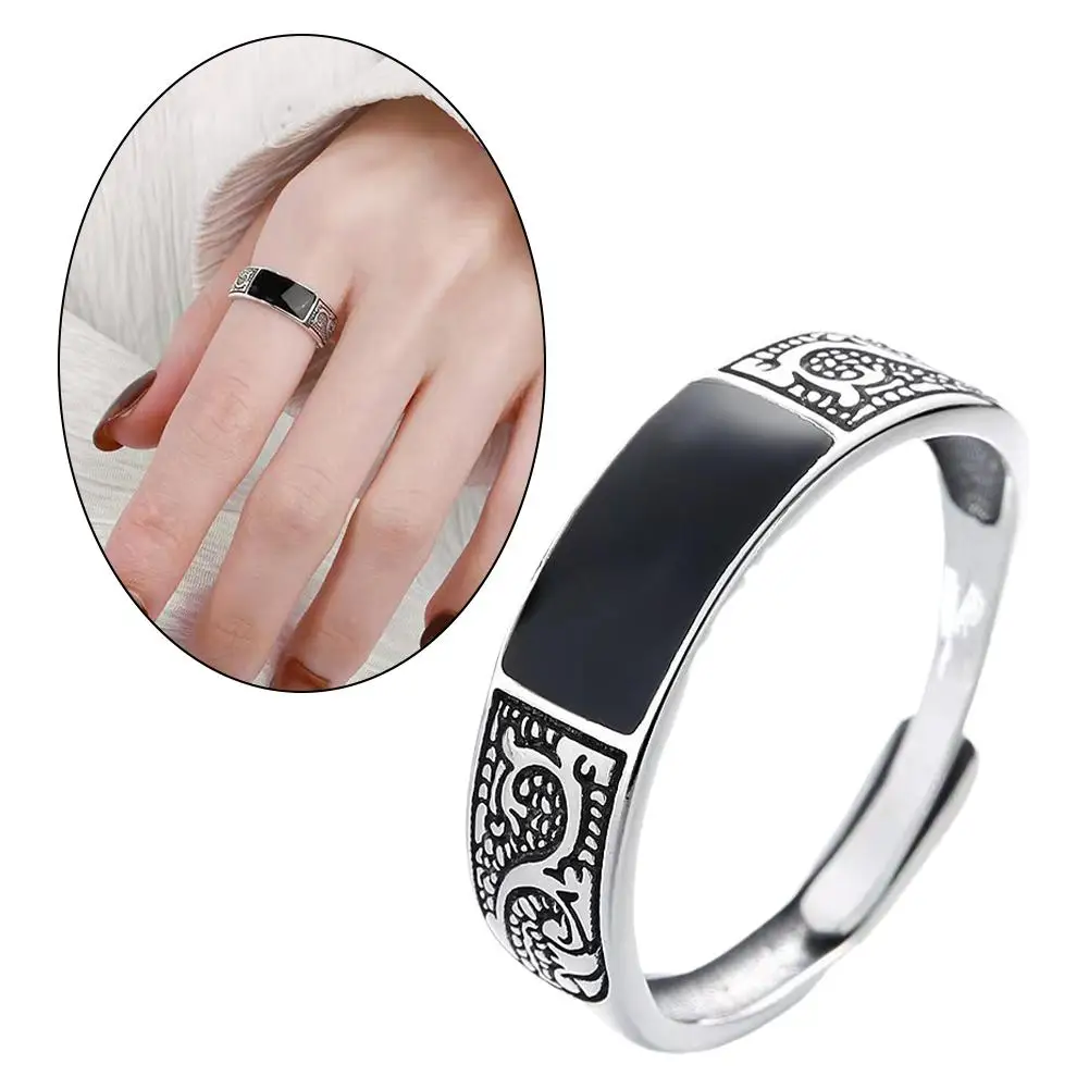 2024 Модные мужские ювелирные изделия черный прямоугольник ретро Рисунок дракона