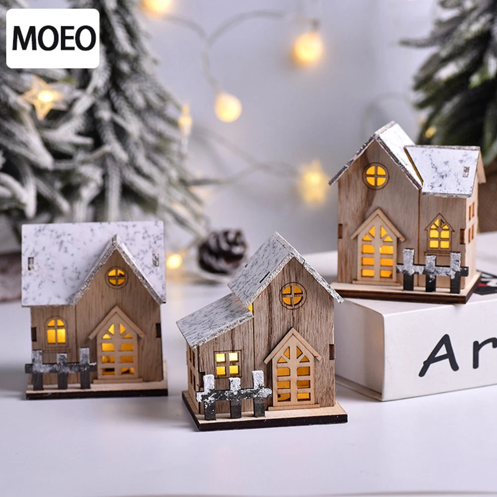 Christmas new style decoration luminous log cabin LED wooden Christmas small house Christmas table top ornaments
