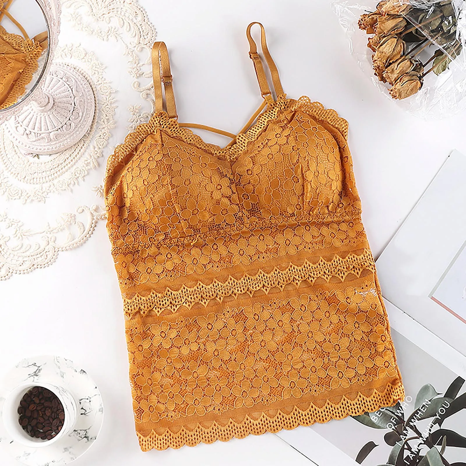 

Укороченные топы для подростков, Модный женский цветочный кружевной бюстгальтер без рукавов, мягкие майки, топы на бретелях-спагетти, топ, ш...