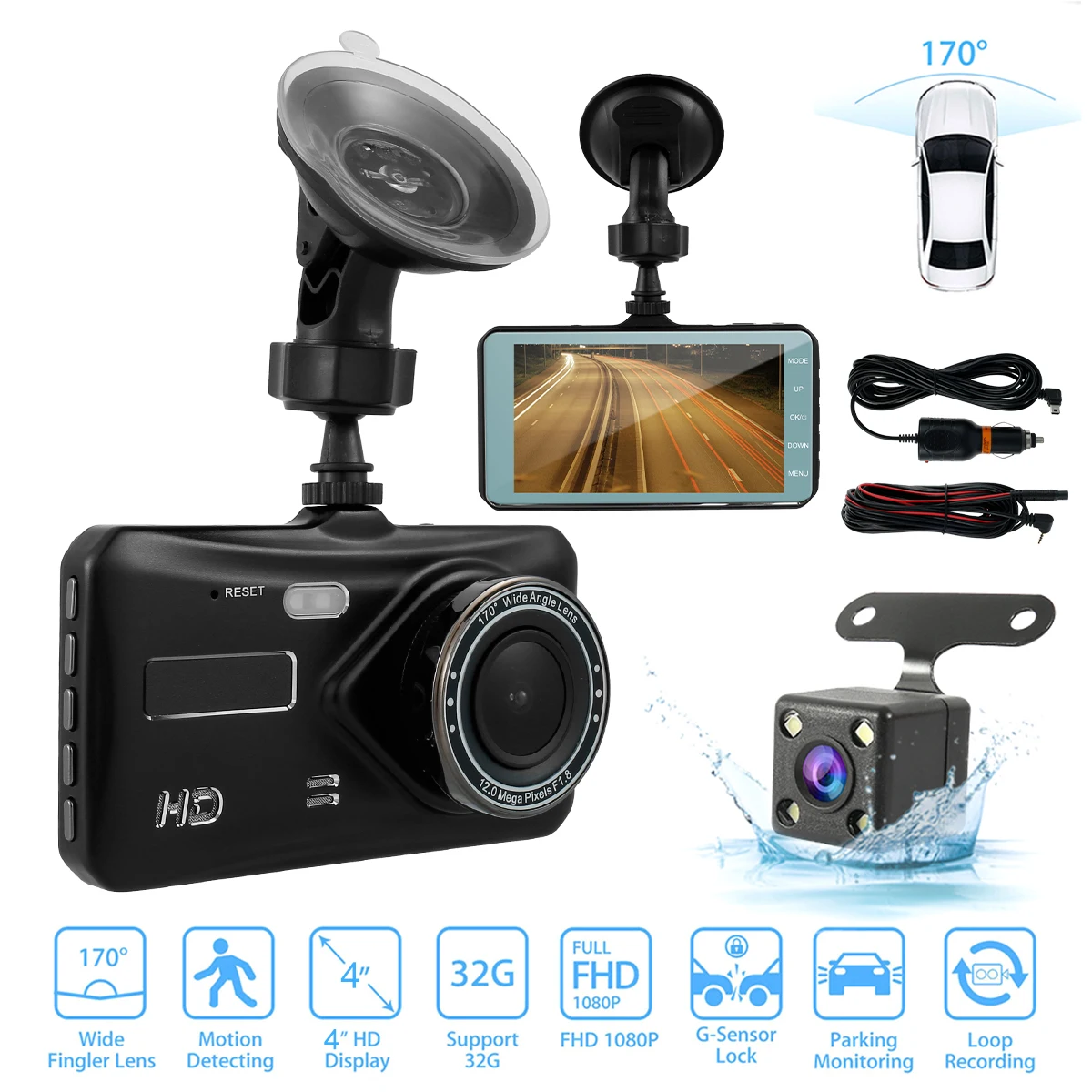 

Car Rear View Camera 4in IPS Dash Cam Wide-angle Lens Driving Recorder 1080P High Definition Touch Screen DVR for Car Dashboard