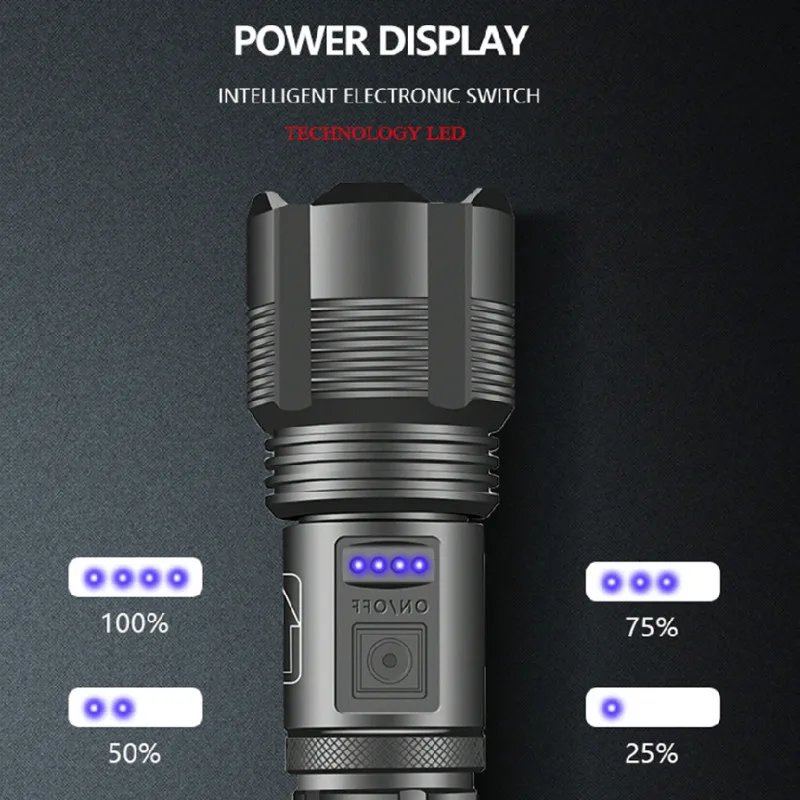 Ффонарь XHP50 XHP70 аккумуляторный 5 режимов с функцией внешнего аккумулятора