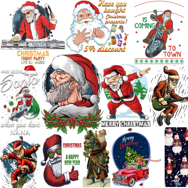 

Cartoon Color Santa Claus Christmas Tree Iron on Transfers for Clothing Thermoadhesive Patches Fusible Patch for Clothes Sticker