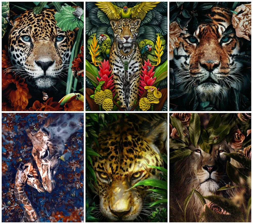 

5D Diy Diamond Painting Animal Lion Tiger Fox Giraffe Face Mosaic Cross Stitch Wall Art Embroidery Kit For Home Decor Gift