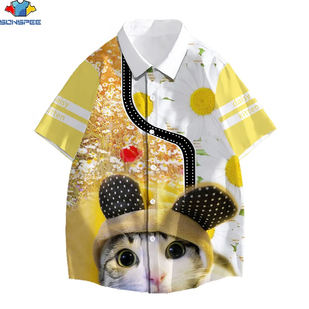 

SONSPEE 3D Printed Summer Unisex Hawaiian Shirt Cute Pet Cat Flower Beach Vacation Surf Casual Street Hip Hop Lapel T Shirt Tops