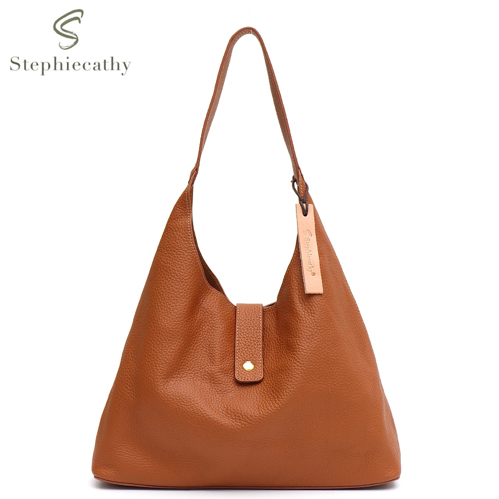 SC Niche Brand Fashion Genuine Leather Women Hobo Shoulder Bags Casual Slouchy Purse Solid Color Large Daily Shopper Handbags