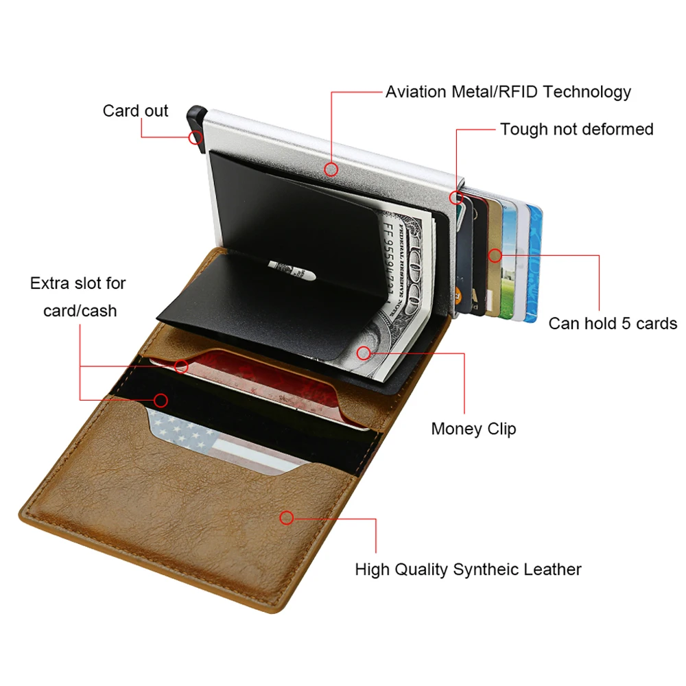 For Apple Airtag Card Holder Wallet Cover Men Carbon Fiber ID Credit Card Holder Rfid Slim Airtag Slide Wallet Cardholder Purse