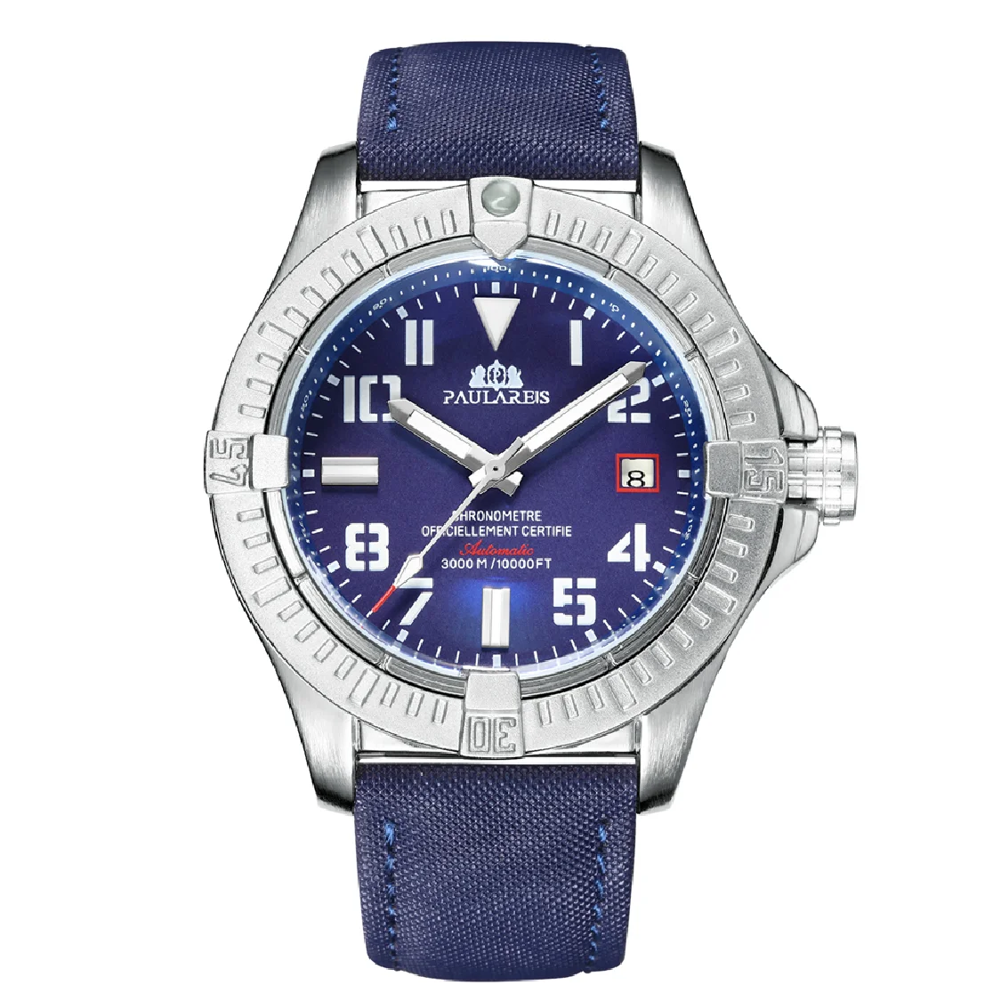 

Automatic Self Wind Mechanical Black Bird Canvas Style Genuine Black Blue Leather Dial Date Luminous Luxury Men Watch