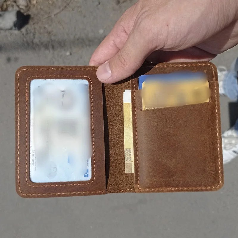 Фото Кожаный чехол для кредитных карт ручной работы, винтажный маленький кошелек для кредитных карт, чехол и водительские права, винтажный стиль... №3