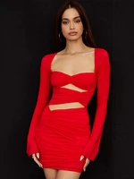 women summer dresses 2022 red sexy long sleeves hollow out satin fashion party celebrity evening bodycon elegant mini dresses
