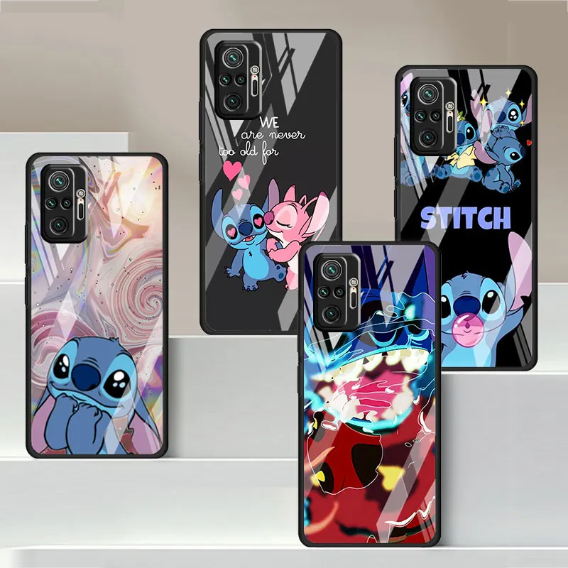 

Glass Case For Xiaomi Note 10 11 11E 9 8 Pro 9S K40 9C 9A Poco X3 NFC X4 Pro for Mi 11 Lite 11T Cover Cartoon Alien Stitch Koala