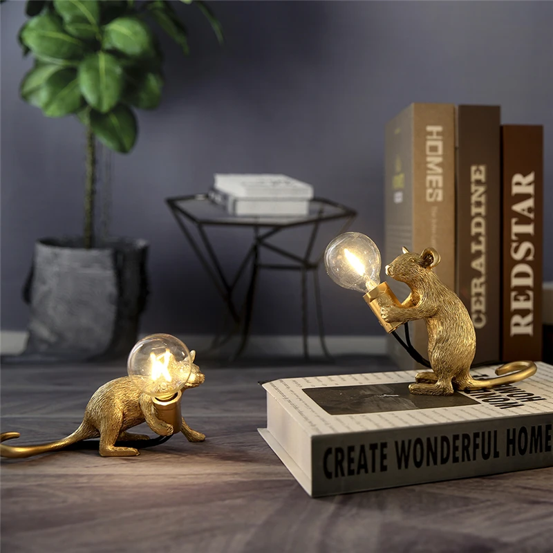 

Modern Resin Animal Rat Night Lights Nordic Small Mini Mouse Cute LED Table Lamps Home Decor Bedside Lighting Fixtures Desk Lamp
