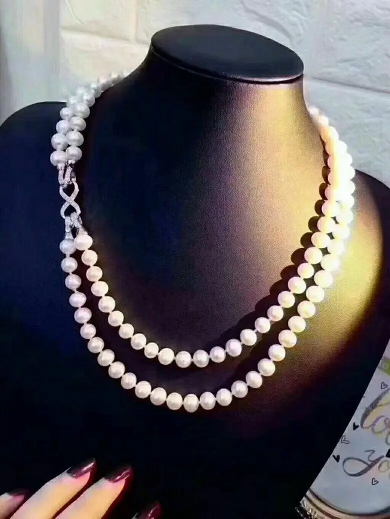 two strands 9-10mm south sea white round pearl necklace 18