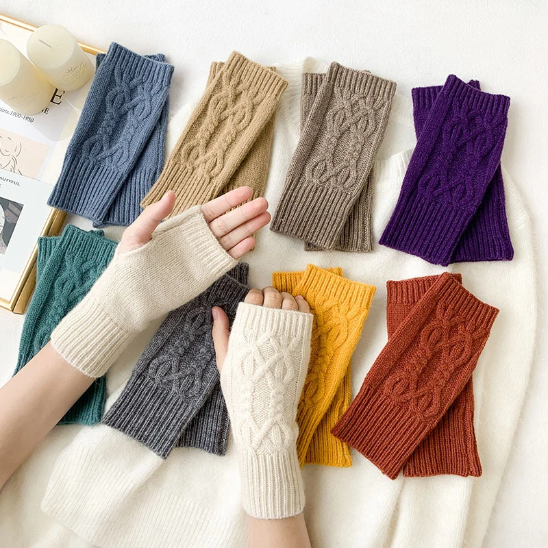 

1Pair New Knitting Half-finger Gloves Autumn and Winter Warm Fingerless Touch Screen Thick Knitted Elastic Solid Color Gloves