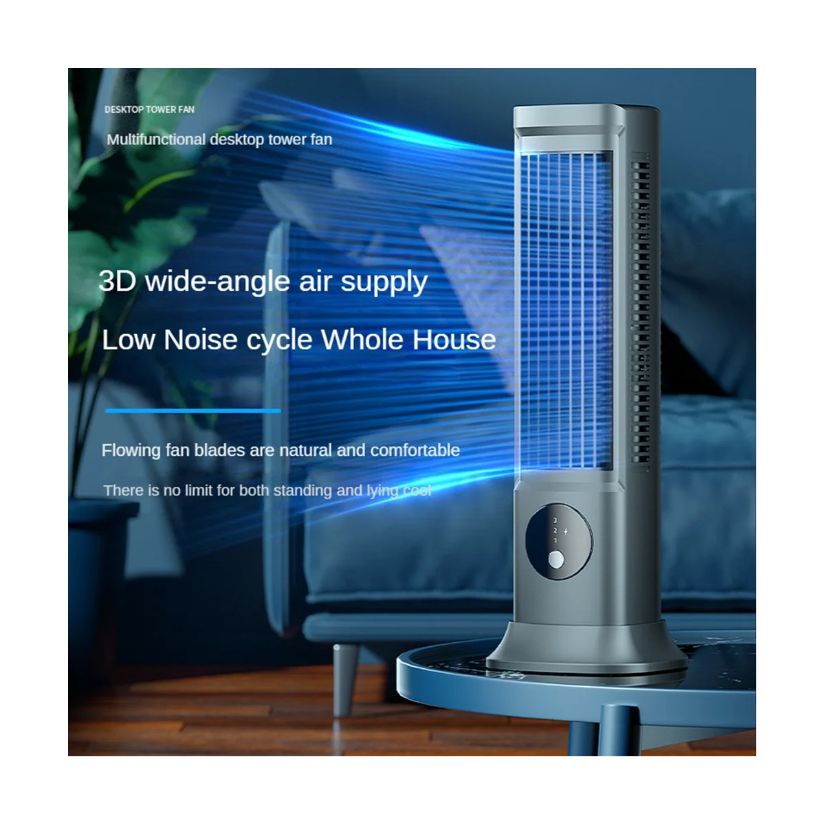 

USB Portable Bladeless Fan Rechargeable Desktop Tower Fans Air Conditioner Fan for Summer Cooling Fan 3 Wind Speeds