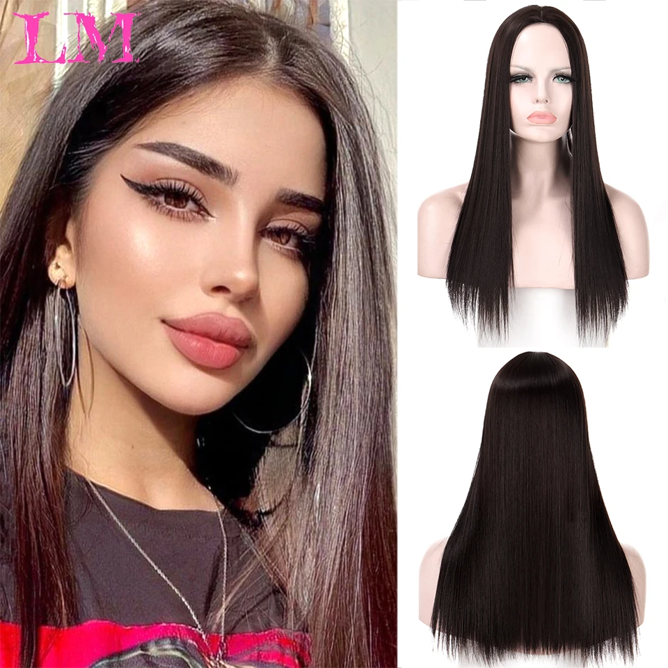 

LM Synthetic Long Straight Hair Topper With Bangs Invisible 3D Hair Toupee For Women Water Wave Clip In Hair Extensions