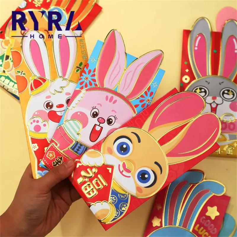 

6Pcs Red Envelopes Chinese New Year 2023 Rabbit Kids Money Pocket Spring Festival HongBao Money Packing Bag Wedding Gift