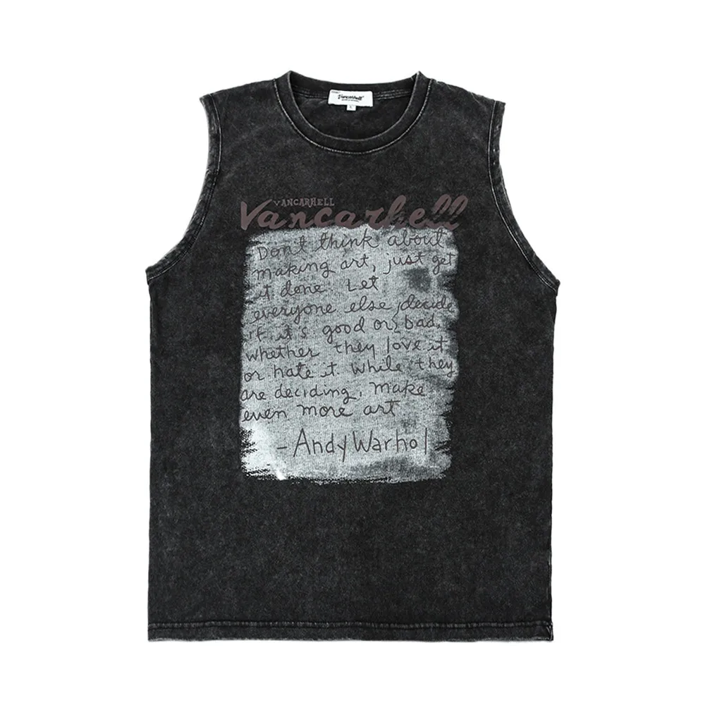

Black Washed Vintage Tank Top Men Gym Clothing High Quality Sleeveless Top Men VANCARHELL
