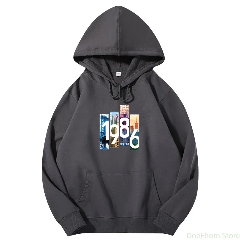 

Spring New Men Hoodies Fashion 1986 NY Print Streetwear Pure Cotton Pullover Long Sleeve Tops Man Casual Clothes