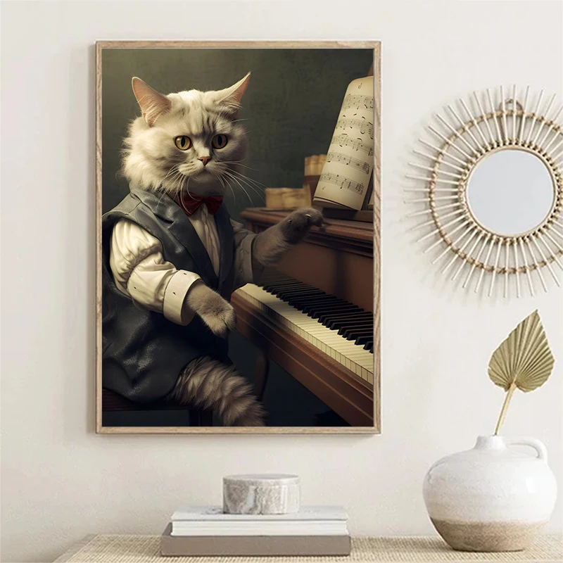 Постер в стиле стимпанк интересная животная кошка попугай картина маслом печать